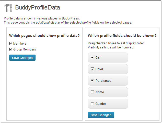 Admin screen for BuddyProfileData