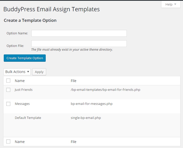 Create an option and list all current options